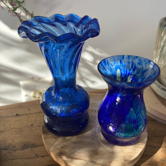 Antique blue glass vases set/2 - Picture 3 of 5